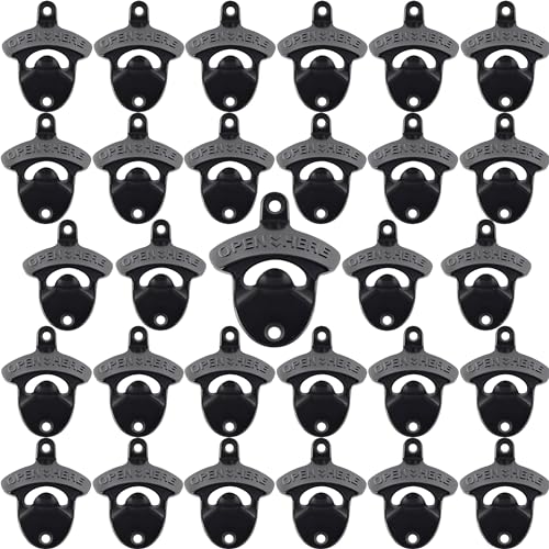 30 Packs Black Beer Bottle Cap Opener Wall Mounted Outdoor (Black)