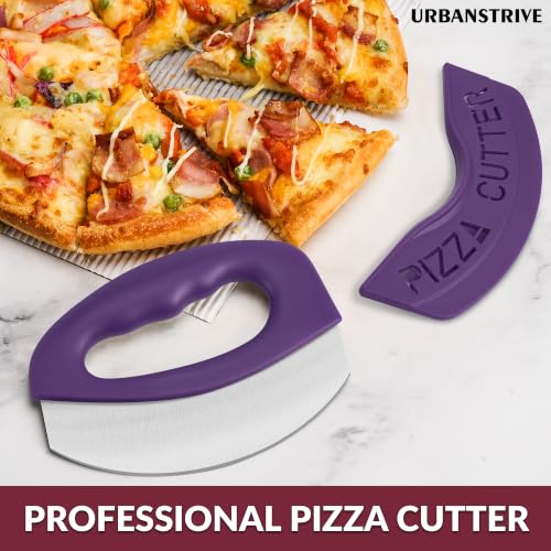 Heavy Duty Stainless Steel Pizza Cutter with Cover (Purple)