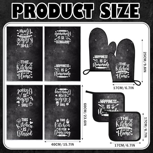 8 Pcs Kitchen Towels and Oven Mitts Sets Pot Holders Dishcloths Set Kitchen Decorative Accessories Absorbent Potholders Heat Resistant for Chef Baking Cooking (Black / Simple)