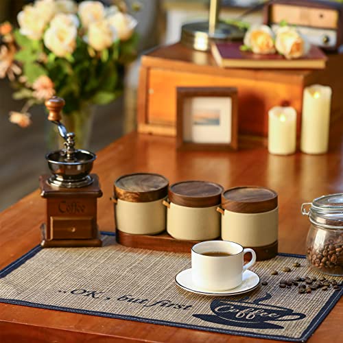 2 Pcs 20 x 14 Inch Coffee Placemats for Countertop (First Coffee)