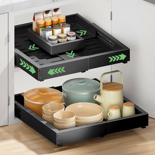 2 Pack Pull Out Cabinet Organizer (#1 Black 2 pack / 12"-19"W x 17"-23"D (2Pack))