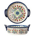 Vintage Style Tulip Flower Pattern Ceramic Bakeware Casserole Dish Baking Pan Lasagna Pans Baking Dish with Handles for Oven (Tulip / 32 OZ)