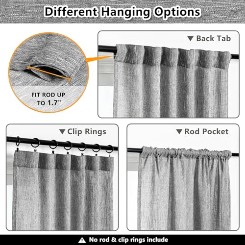 Living Room Curtains 2 Panels Boho Semi Sheers Long Drapes Light Filtering for Bedroom Windows (50"W x 90"L (Pack of 2) / Dark Grey)