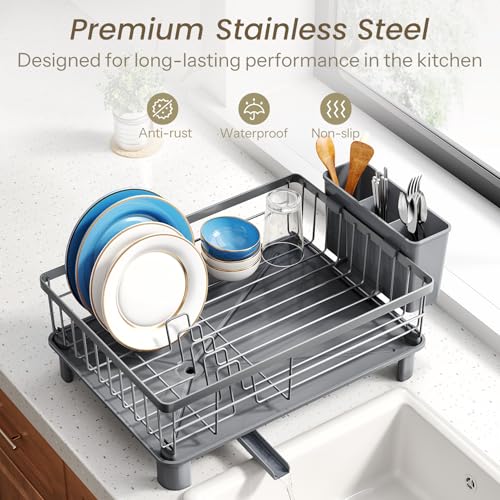 Dish Drying Rack for Small Kitchen Counter (Gray / 11" W x 15" L)