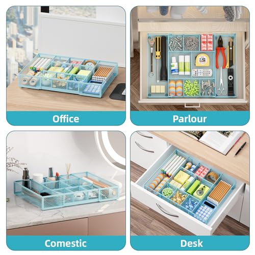 Expandable Desk Drawer Organizer (Expandable-Blue)