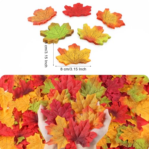 300 Pieces Artificial Fall Maple Leaves Large Artificial Autumn Leaf Leaves Maple Leaf for Auturmn Wedding Halloween Thanksgiving Fall Decoration（3.15 Inch 6 Color） (300 Pc Fall Leaves / Fall Leaves)