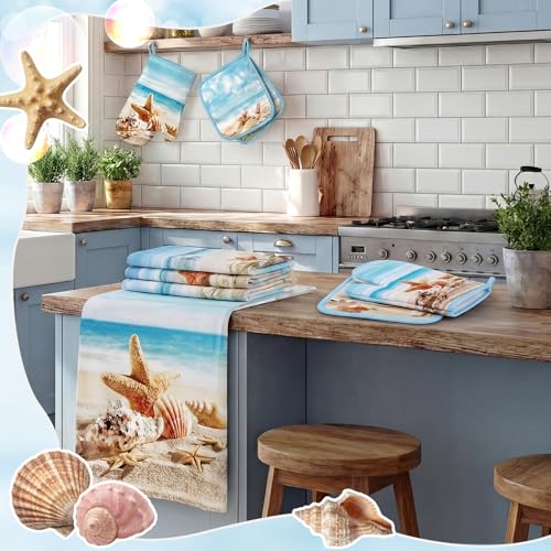 12 Pcs Beach Seashell Kitchen Accessories Set Coastal Style (Beach)