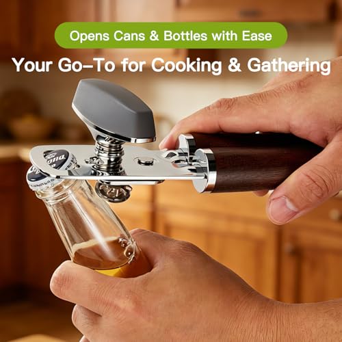 Stainless Steel Can Opener Walnut Handle Seniors Bottle Opener (Black Walnut)
