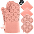 Oven Mitts and Pot Holders 6pcs Set (Pink)