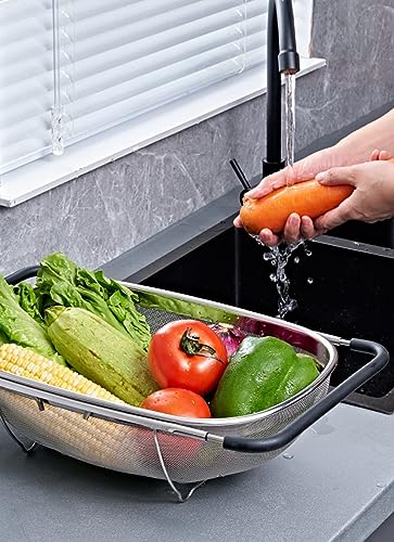 Fine Mesh Colander Over The Sink 6 Quart Stainless Steel Strainer Basket (6 Qt)