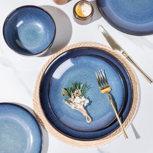 Ceramic Dinner Plates Set of 6 (10.5 Inch for 6 / Reactive-Blue)