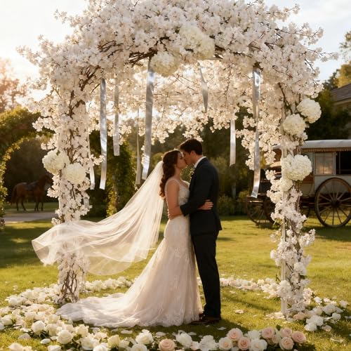 2PC 11.8FT White Cherry Blossom Flowers Garland for Decoration (2 Pc White Cherry Blossom Garland / Cherry Blossom Garland)