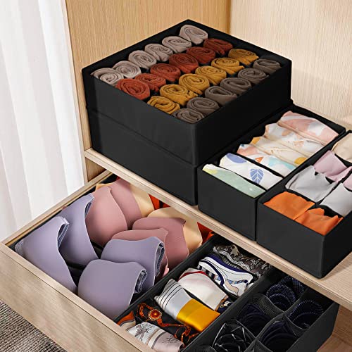 6 Pack Sock Underwear Drawer Organizer Dividers (6 Pack / Black)