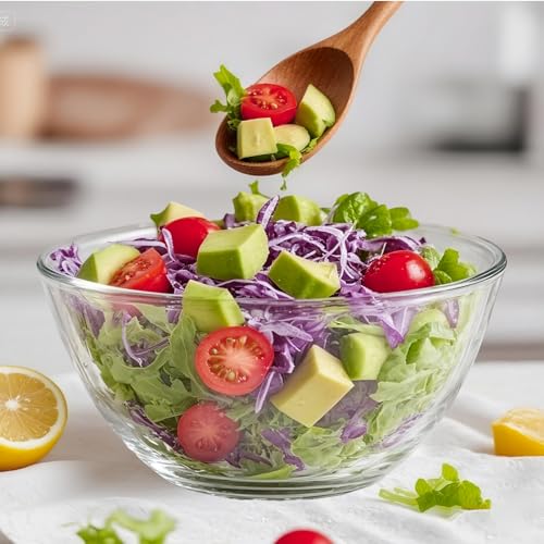 5 Quart Deep Big Glass Bowl with Lid (Gray)