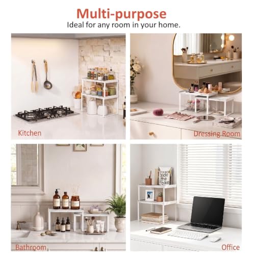 Counter Shelf Organizer Set of 4 (Medium / White-Marble)