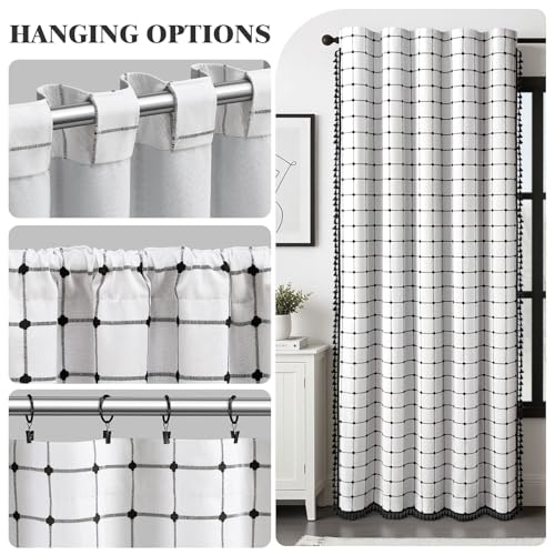 Boho Blackout Black Plaid Curtains 84 Inch Linen Blend 2 Panels (Black Plaid / 52"W x 84"L (Pack of 2))