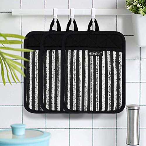 Silicone Pot Holders Set of 3 Heat Resistant & Non Slip Potholders (Black)