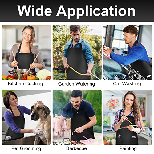 Waterproof Rubber Apron Adjustable Dishwasher Apron (2 Pack / Black With 2 Pockets)