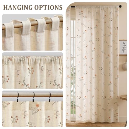 Floral Embroidered Light Filtering Curtains 84 Inch 2 Panels (Embroidery Vintage Florals / 52"W x 84"L (Pack of 2))