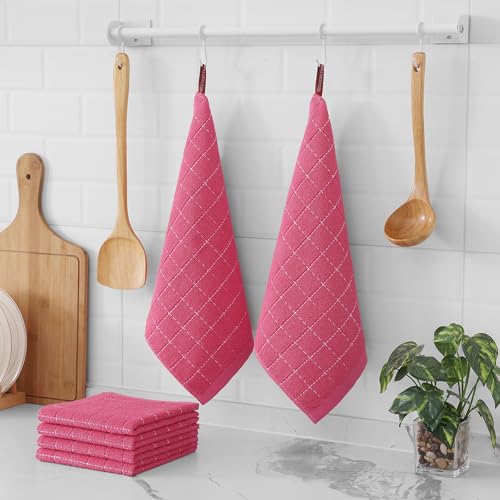 100% Cotton Terry Kitchen Dish Cloths (Rose Red / 12 X 12 - 6 Pack)