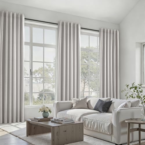 Extra Long 120 Inch Blackout Curtains for Large Window Treatment Modern Farmhouse Linen Drapes Sound Proof Drapes Room Divider Pleat Ceiling Track Burg Bedroom Grey (Grey Beige / 52"W x 120"L (Pack of 2))