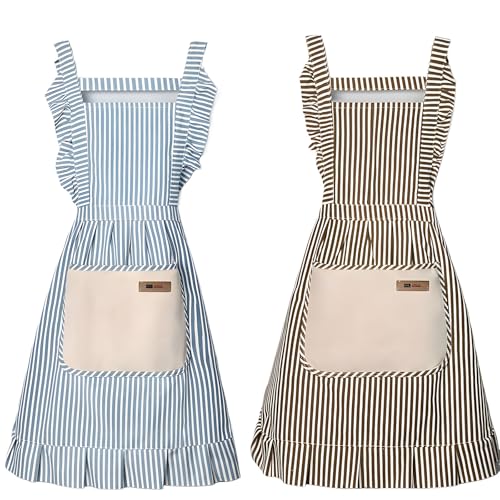 2 Pack Kitchen Aprons (Coffee/Blue)