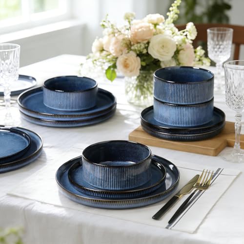 Stoneware Dinnerware Sets for 4 (Midnight Blue / 4-Set(12pcs))