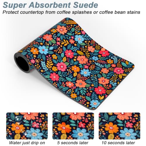Coffee Mat 12" x 19" Coffee Bar Mats for Espresso Machine Station Accessories and Organizer (Boho Colorful Garden / 12" x 19")