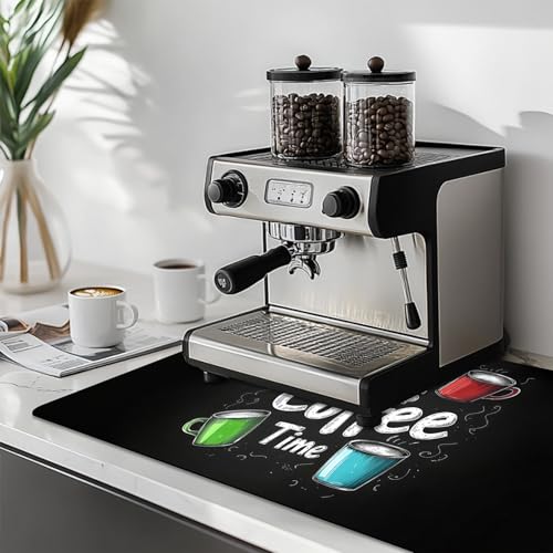 Dish Drying Mat Large Coffee Mat Absorbent Drying Mat for Kitchen Counter Coffee Bar Accessories 32"x 17" (Coffee Time)