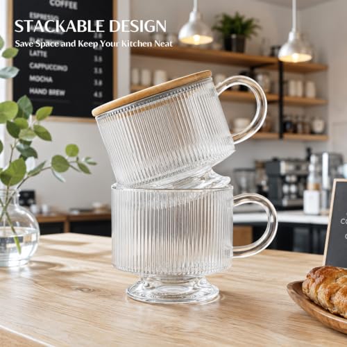 Vintage Glass Coffee Mug 14 oz (Ribbed)