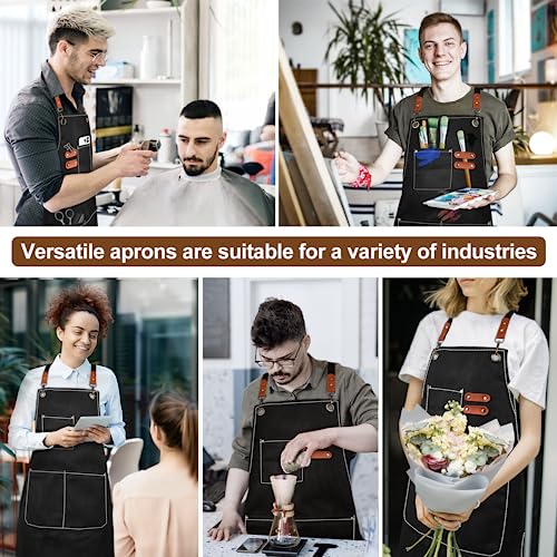 Cross Back Chef Aprons for Men Women with Pockets (Black)