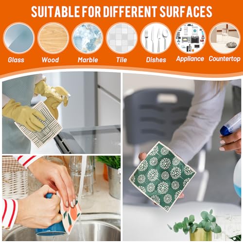 10 Pack Swedish Dishcloths with Hanging Clips (10 Pack-peach Prints)