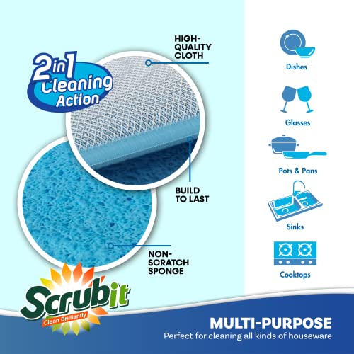 Scrub and Wipe Cleaning Sponges [10 Pack] (Blue)