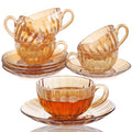 Glass Tea Cups and Saucers Set of 6 (Amber-6 Pack)