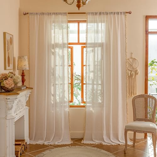 Natural Macrame Curtains 96 Inch Length for Living Room (Z-natrual / 50"W x 96"L (Pack of 2))