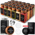 Glass Spice Jars with Label (Acacia Lid + Black Labels)