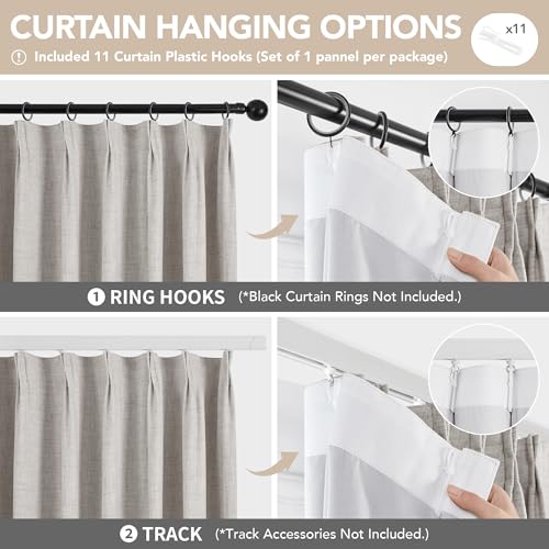 Pinch Pleated 100% Blackout Linen Curtains 84 Inch for Living Room (Khaki/Linen Total Blackout / 60"W x 84"L (Pack of 1))