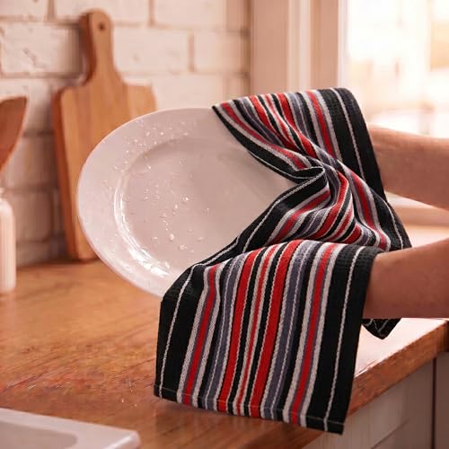 Kitchen Towels Cotton Dish Towels 20”x30” (20" x 30" (Set of 6) / 010 Black - Stripes)