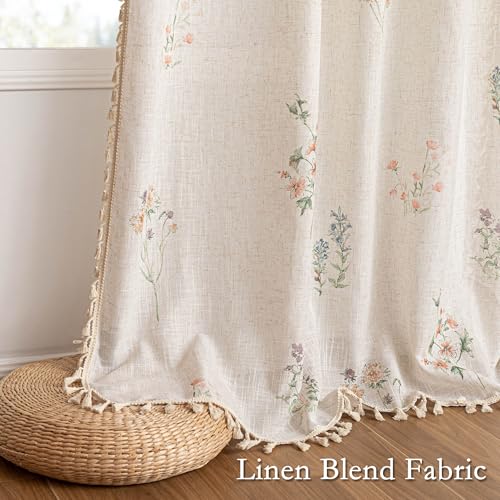 Floral Boho Farmhouse Curtains 84 Inches Long Linen Blend Spring Light Filtering Living (Flower / 50"W x 84"L (Pack of 2))