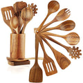 Wooden Spoons for Cooking (Cooking Utensil Set with Holder - 10 Piece)