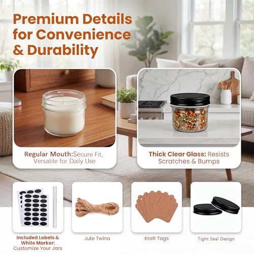 4oz Mini Mason Jars (4oz - Black Lid)