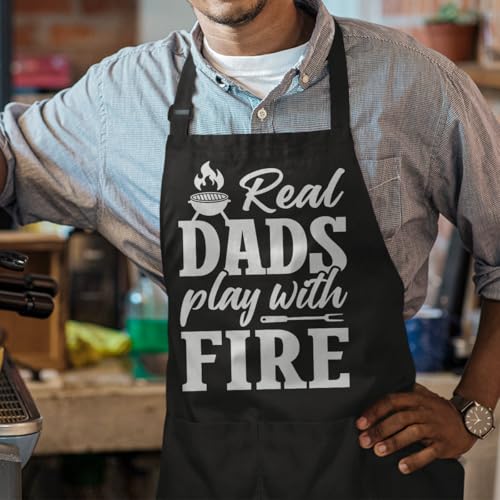 Funny Apron with Pockets for BBQ Grilling Kitchen Cooking Birthday Christmas (Dad 2)