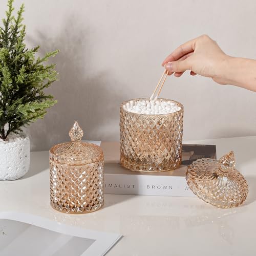 2 Pack Qtip Holder Apothecary Jars with Lid (23 oz + 10 oz / Amber)