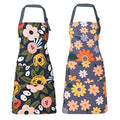 2 Pack Floral Apron for Women with Pockets (Blue/Flowers)