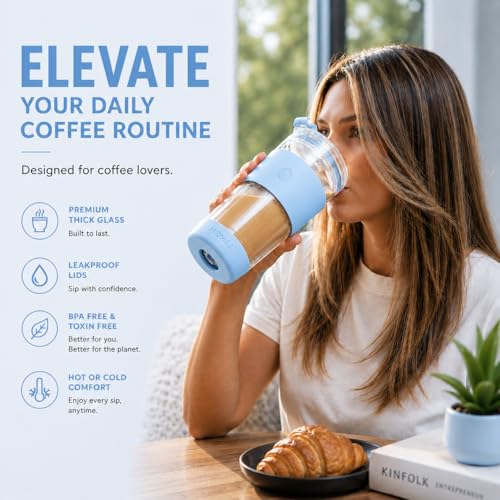 19 oz. Double Wall Glass Coffee Tumbler (Light Blue)