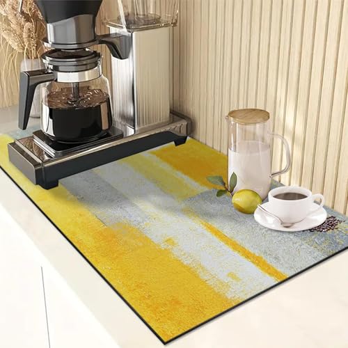 Coffee Mat for Countertops (Yellow White Grey Abstract)