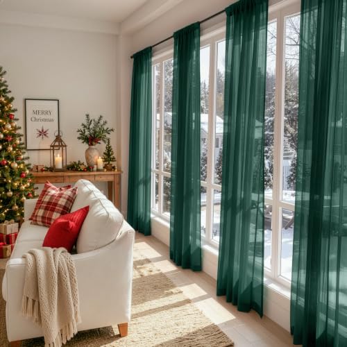 4 Panels Hunter Green Christmas Sheer Curtains 42 x 72 Inches (42"W x 72"L (Pack of 4) / Hunter Green)