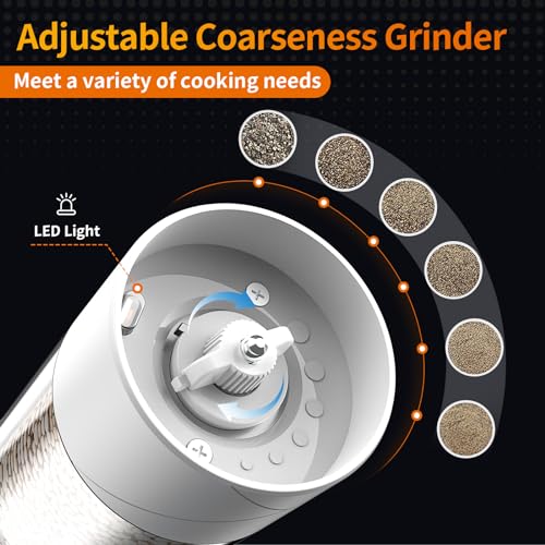 2Pack Electric Salt and Pepper Grinder Set USB Rechargeable with Warm LED Light (2Pack/Black-White)