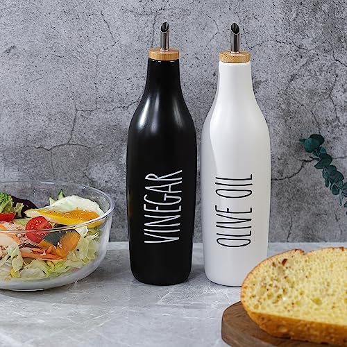 Ceramic Olive Oil Dispenser for Kitchen (Black-Vinegar)