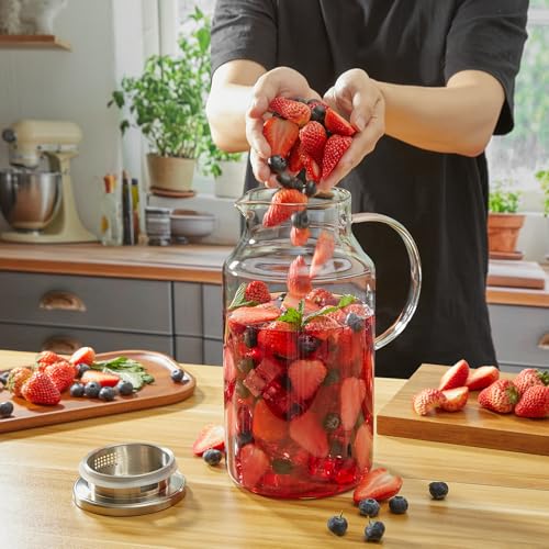 1 Gallon Glass Pitcher with Lid and Handle (128OZ-1 PACK / Clear)